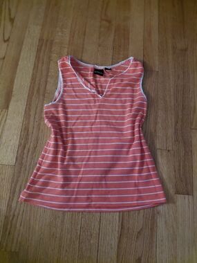 Erika Coral and White Striped V-Neck Tank